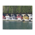 Colorful Waterfront Cabins Nature Photography Canvas
