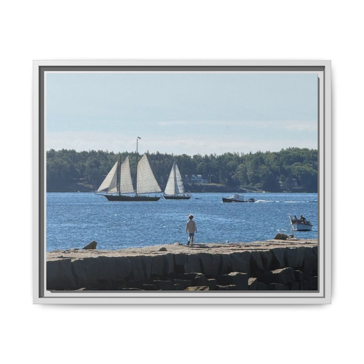 Framed Canvas Sailboat Harbor Seascape Wall Art
