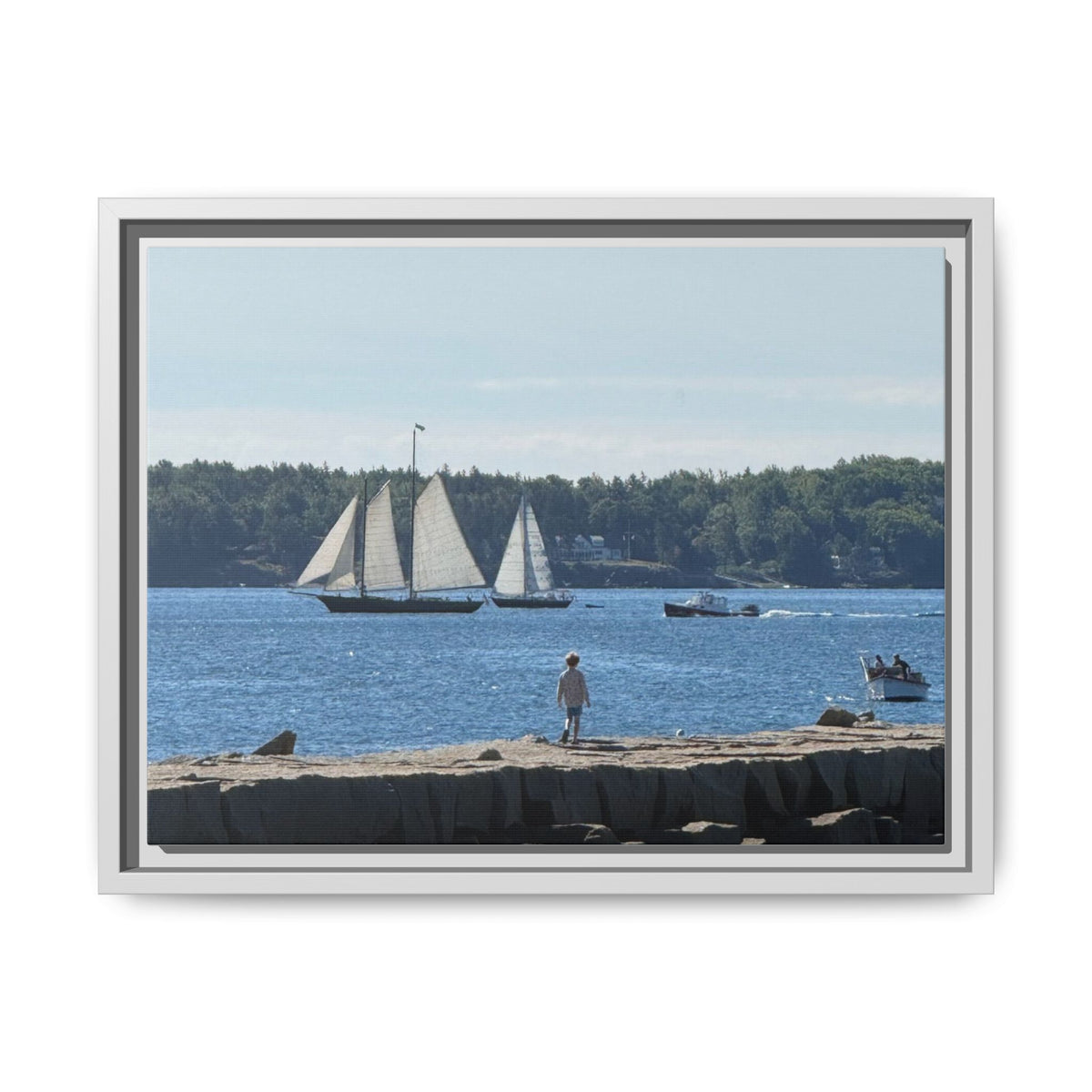 Framed Canvas Sailboat Harbor Seascape Wall Art