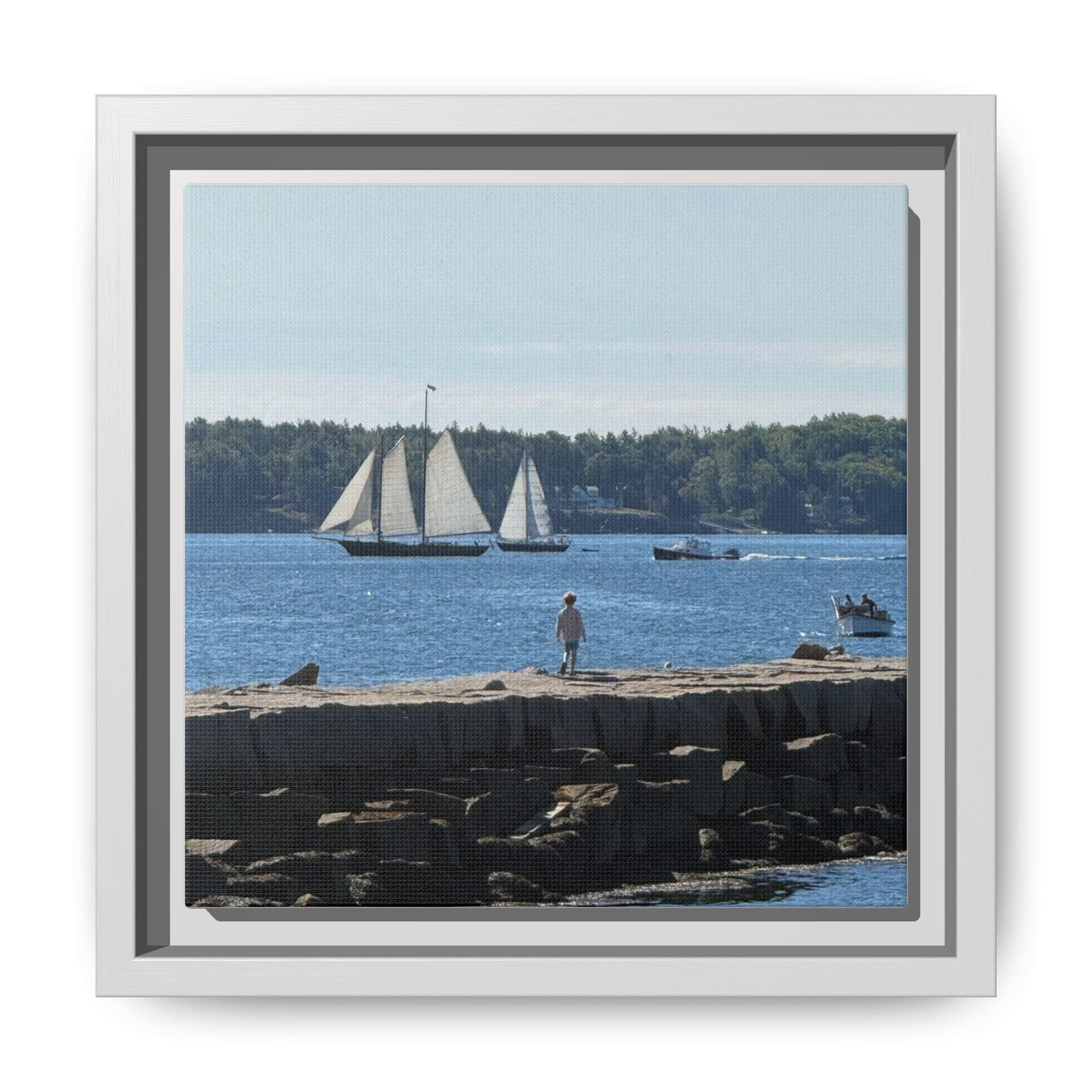 Framed Canvas Sailboat Harbor Seascape Wall Art