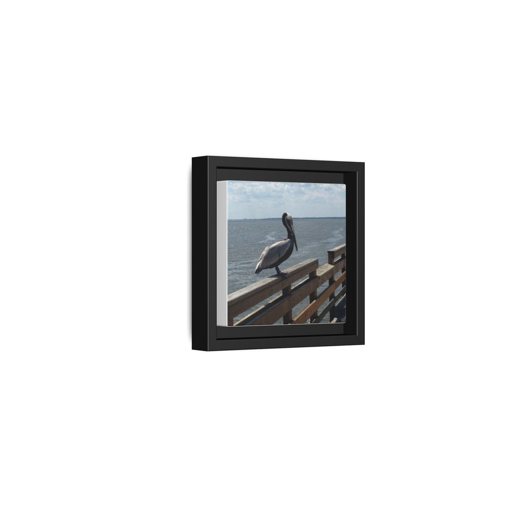 Brown Pelican Photo Canvas Framed Wall Art | Coastal Pier Seascape (USA)