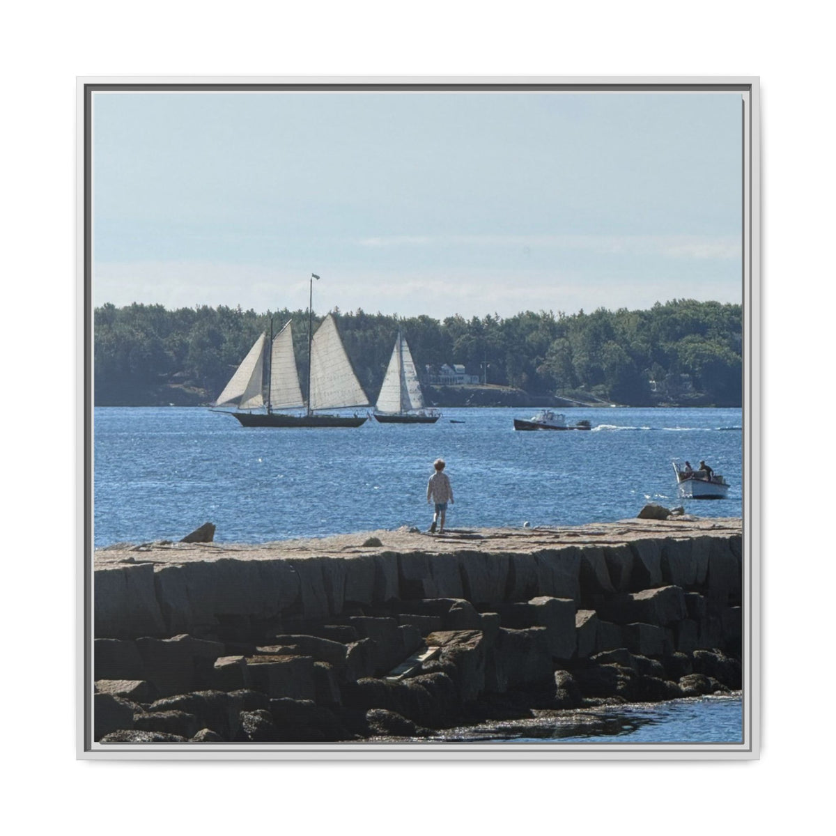 Framed Canvas Sailboat Harbor Seascape Wall Art