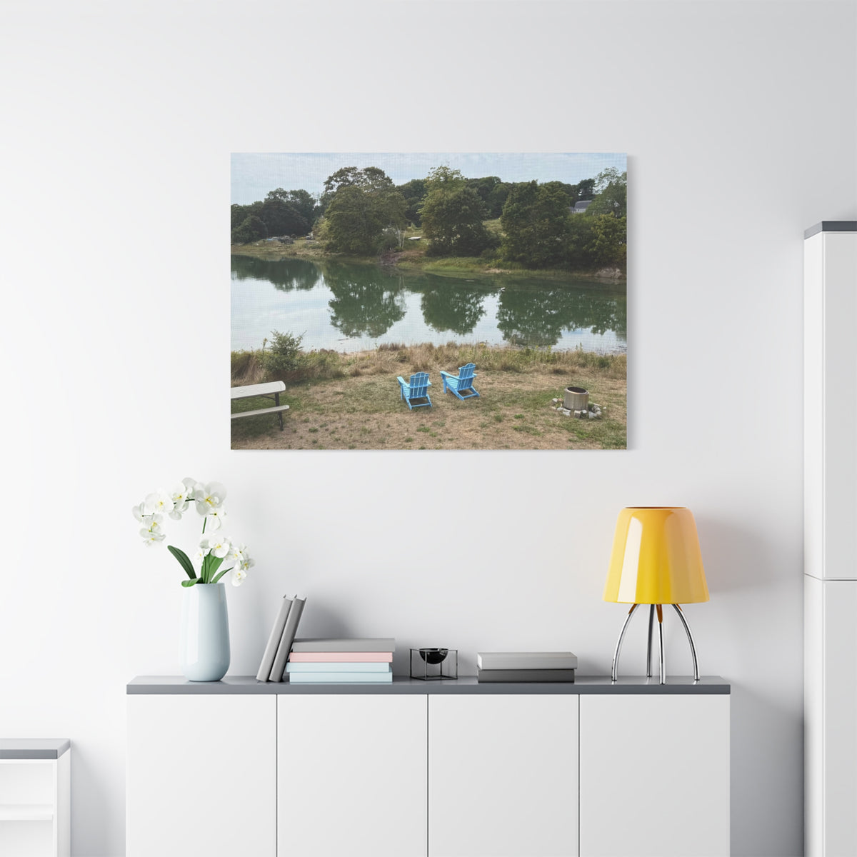 Two Blue Adirondack Chairs Canvas (Maine, USA)