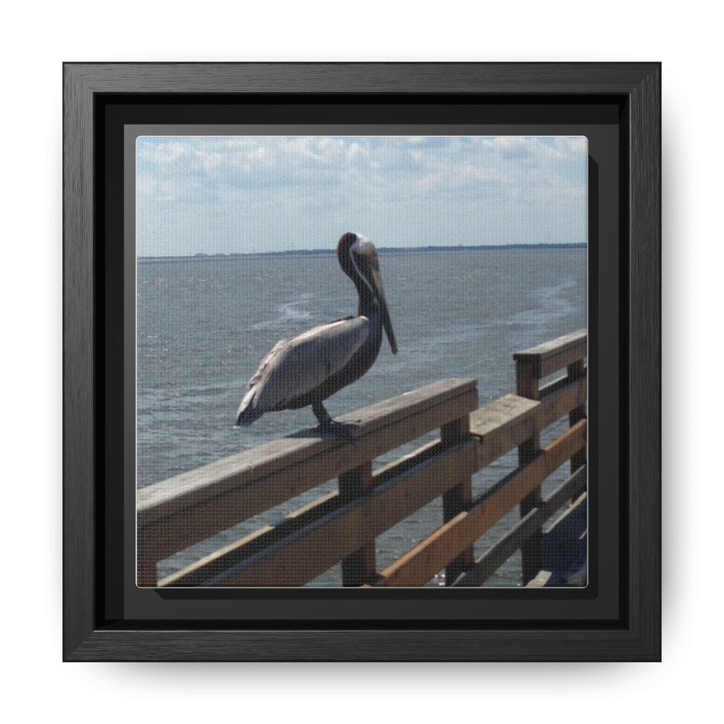 Brown Pelican Photo Canvas Framed Wall Art | Coastal Pier Seascape (USA)